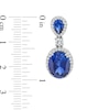 Thumbnail Image 2 of Oval Blue Lab-Created Sapphire and White Lab-Created Sapphire Frame Dangle Drop Earrings in Sterling Silver