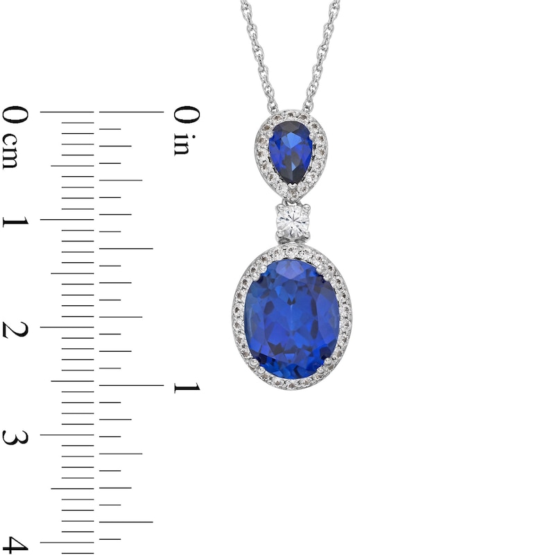Main Image 3 of Blue and White Lab-Created Sapphire Dangle Pendant in Sterling Silver