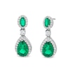 Thumbnail Image 1 of Pear-Shaped Lab-Created Emerald and White Lab-Created Sapphire Frame Dangle Drop Earrings in Sterling Silver