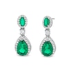 Thumbnail Image 0 of Pear-Shaped Lab-Created Emerald and White Lab-Created Sapphire Frame Dangle Drop Earrings in Sterling Silver