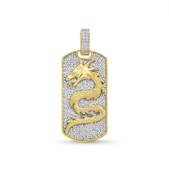 Men's 1.00 CT. T.W. Diamond Dragon Dog Tag Necklace Charm in 10K Gold