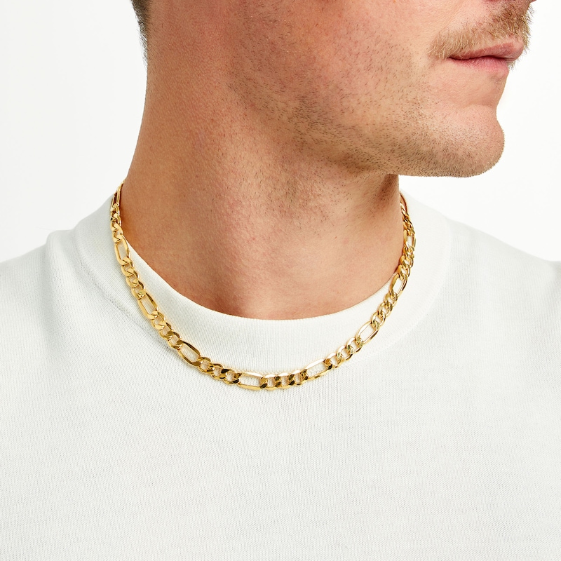 Main Image 2 of Men's 7.6mm Figaro Link Chain Necklace in Hollow 10K Gold - 24"