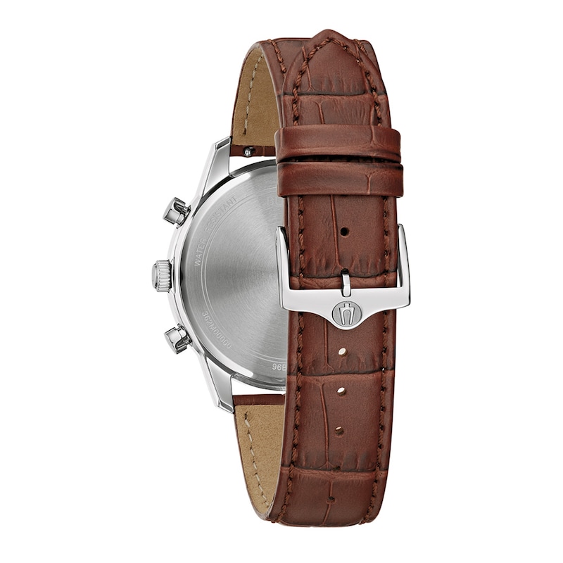 Main Image 3 of Men's Bulova Classic Sutton Brown Strap Chronograph Watch with Blue Dial (Model: 96B402)