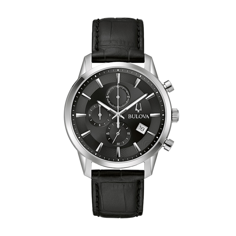 Men's Bulova Classic Sutton Black Strap Chronograph Watch with Black Dial (Model: 96B403)|Peoples Jewellers