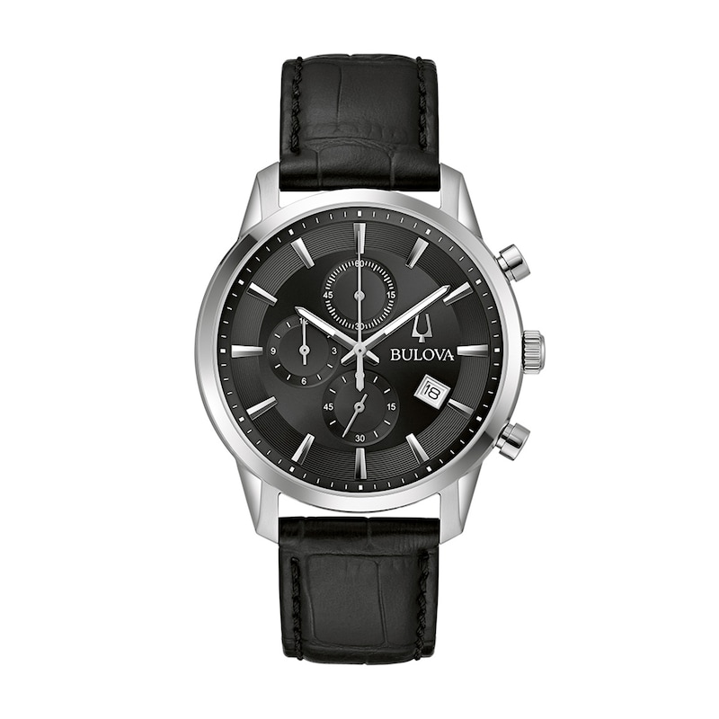 Main Image 1 of Men's Bulova Classic Sutton Black Strap Chronograph Watch with Black Dial (Model: 96B403)