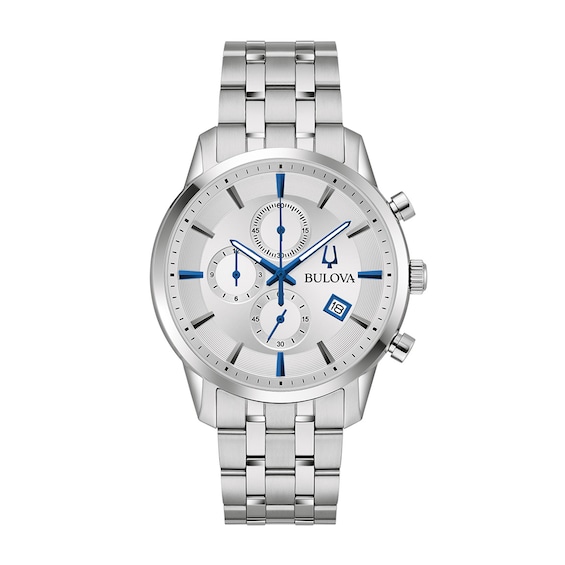 Men's Bulova Classic Sutton Silver-Tone Blue Accent Chronograph Watch (Model: 96B404)