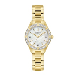 Ladies' Bulova Sutton 0.05 CT. T.W. Diamond Gold-Tone Watch with Mother-of-Pearl Dial (Model: 98R297)