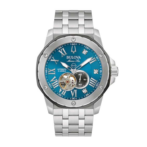 Men's Bulova Marc Anthony Series A Diamond Accent Watch with Blue Skeleton Dial (Model: 98D184)