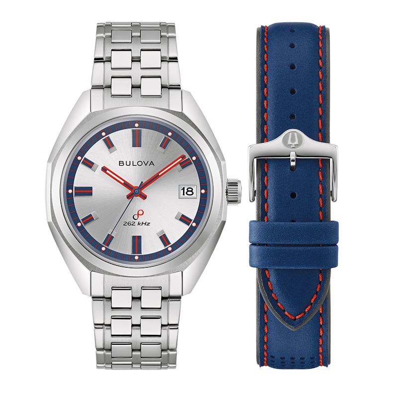 Men's Bulova Jet Star Interchangeable Strap Watch with Red and Blue Accent Dial (Model: 96K112)|Peoples Jewellers