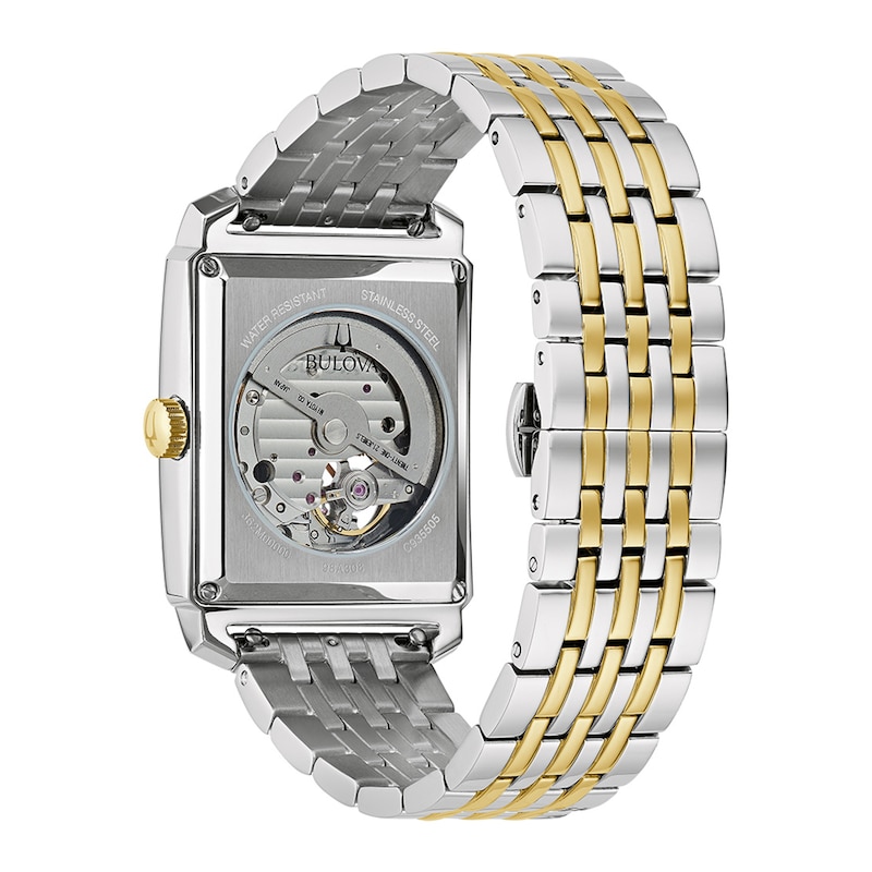 Main Image 3 of Men's Bulova Sutton Two-Tone Watch with Rectangular White Dial and Skeleton Heart (Model: 98A308)