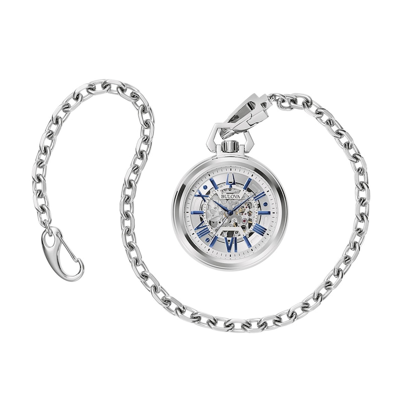 Men's Bulova Sutton Blue Accents Pocket Watch with Skeleton Dial (Model: 96A304)|Peoples Jewellers