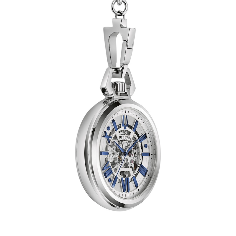 Men's Bulova Sutton Blue Accents Pocket Watch with Skeleton Dial (Model: 96A304)|Peoples Jewellers