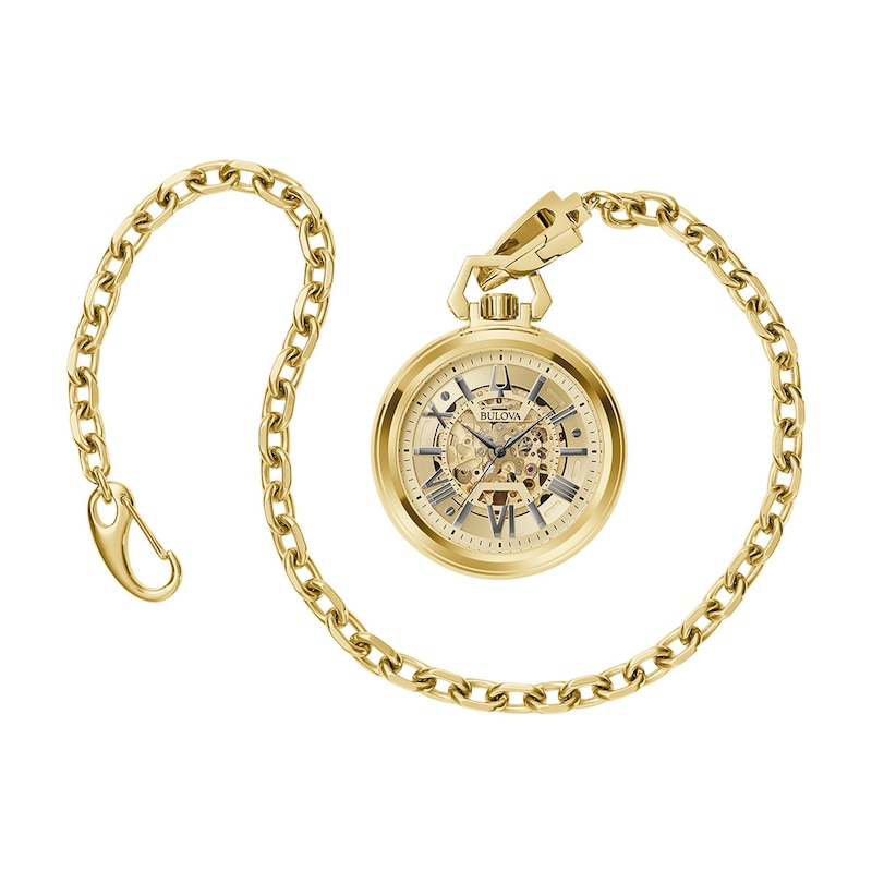 Main Image 1 of Men's Bulova Sutton Gold-Tone Pocket Watch with Skeleton Dial (Model: 97A178)