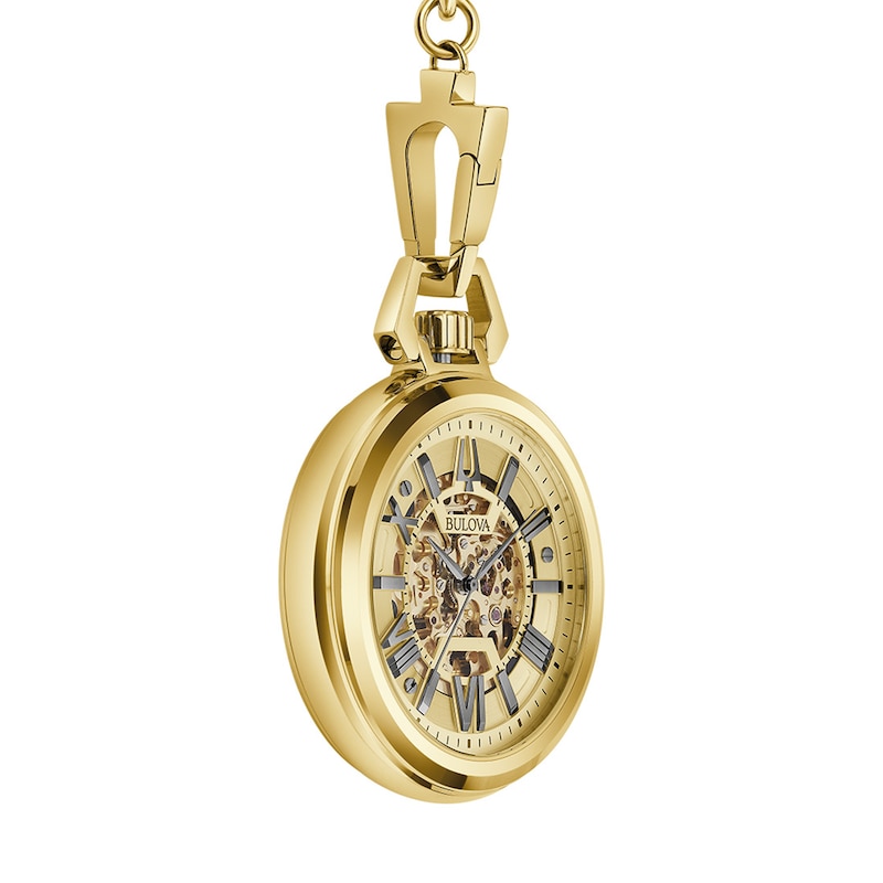 Men's Bulova Sutton Gold-Tone Pocket Watch with Skeleton Dial (Model: 97A178)|Peoples Jewellers