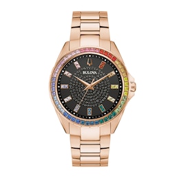 Bulova Phantom Rainbow Crystal Accent Rose-Tone Watch with Black Dial (Model: 97A180)