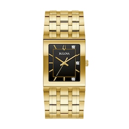 Men's Bulova Quadra Marc Anthony Diamond Accent Gold-Tone Watch with Black Square Dial (Model: 97D132)