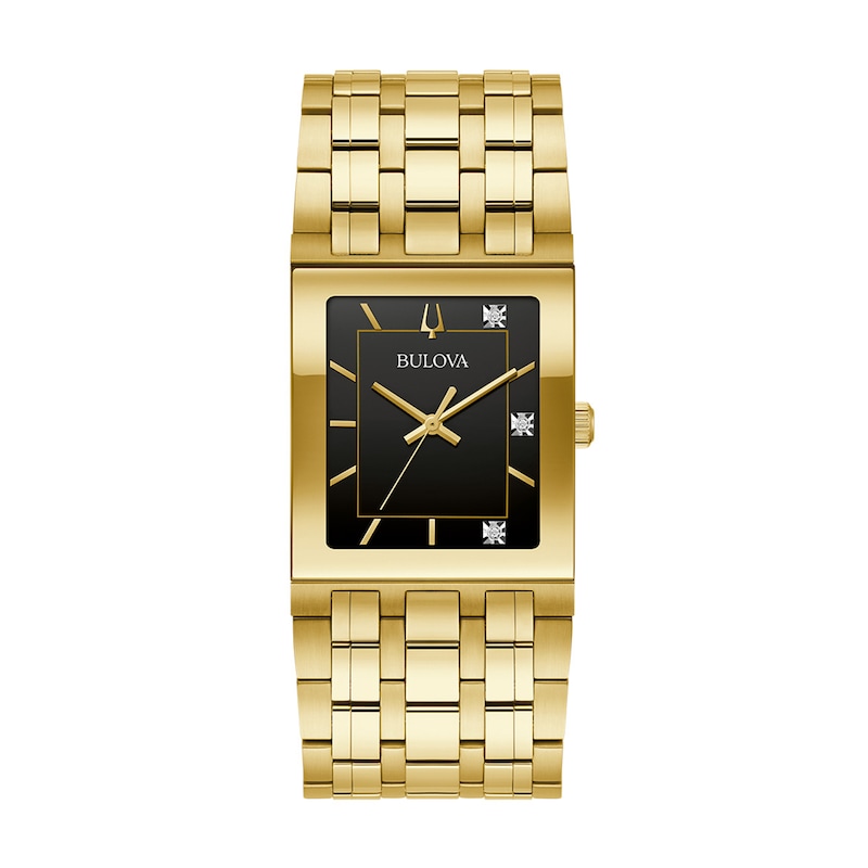 Main Image 1 of Men's Bulova Quadra Marc Anthony Diamond Accent Gold-Tone Watch with Black Square Dial (Model: 97D132)
