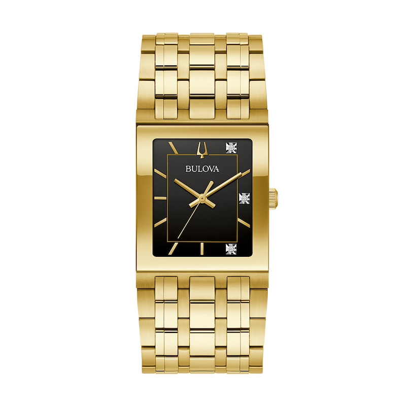 Men's Bulova Quadra Marc Anthony Diamond Accent Gold-Tone Watch with Black Square Dial (Model: 97D132)|Peoples Jewellers