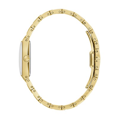Ladies' Bulova Quadra Marc Anthony Diamond Accent Gold-Tone Watch with Black Square Dial (Model: 97P167)