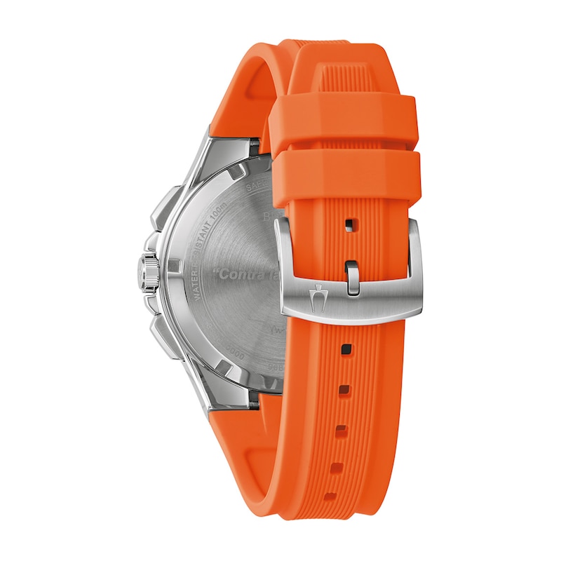 Main Image 2 of Men's Bulova Maquina Silver-Tone Chronograph Orange Strap Watch with Blue Dial (Model: 96B407)