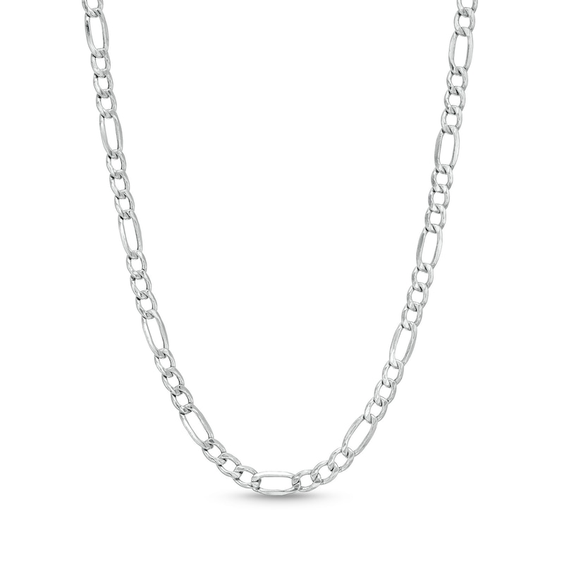 Main Image 1 of Men's Diamond-Cut 3.3mm Figaro Chain Necklace in Hollow 10K White Gold - 18"