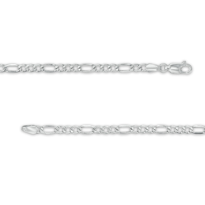 Main Image 3 of Men's Diamond-Cut 3.3mm Figaro Chain Necklace in Hollow 10K White Gold - 18"