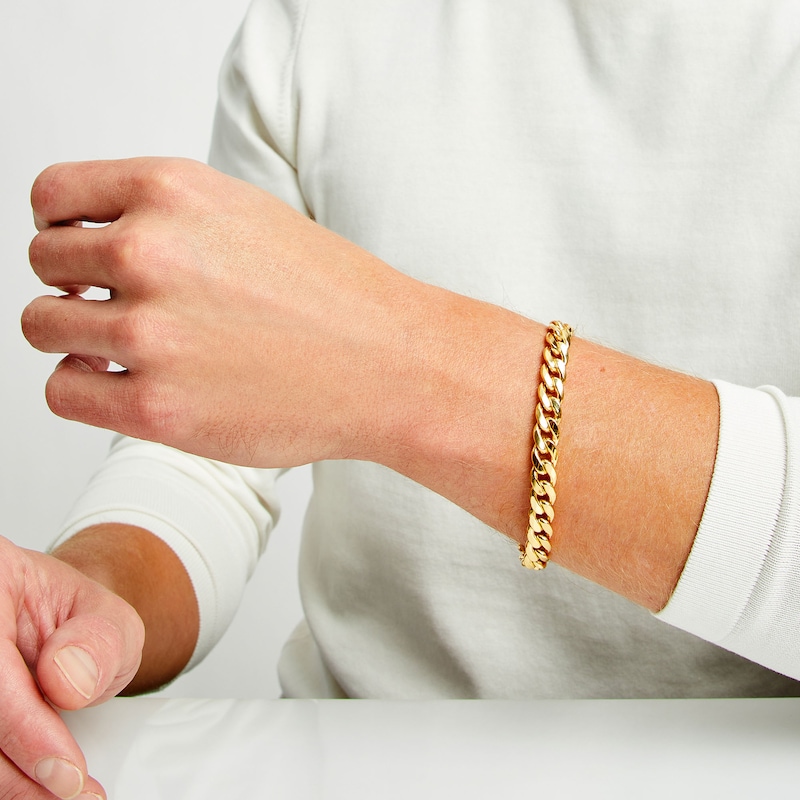 Main Image 2 of Men's 9.2mm Cuban Curb Link Bracelet in Semi-Solid 10K Gold - 8.5"