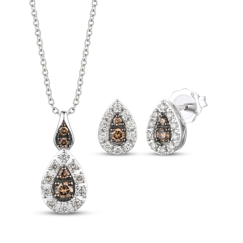 Main Image 1 of Le Vian® 0.35 CT. T.W. Chocolate Diamond® and Nude Diamond™ Frame Pendant and Stud Earrings Set in 14K Vanilla Gold™