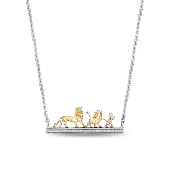 Disney Treasures The Lion King 0.065 CT. T.W. Diamond Simba, Pumbaa and Timon Necklace in Sterling Silver and 10K Gold