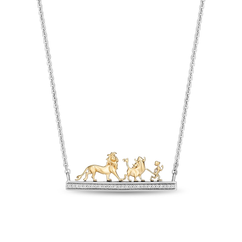 Disney Treasures The Lion King 0.065 CT. T.W. Diamond Simba, Pumbaa and Timon Necklace in Sterling Silver and 10K Gold
