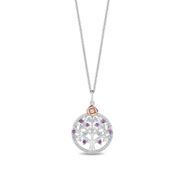 Enchanted Disney Wish Amethyst, Blue Topaz and 0.115 CT. T.W. Diamond Tree Pendant in Sterling Silver and 10K Rose Gold
