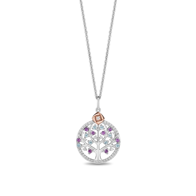 Enchanted Disney Wish Amethyst, Blue Topaz and 0.115 CT. T.W. Diamond Tree Pendant in Sterling Silver and 10K Rose Gold|Peoples Jewellers