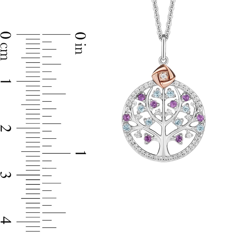 Enchanted Disney Wish Amethyst, Blue Topaz and 0.115 CT. T.W. Diamond Tree Pendant in Sterling Silver and 10K Rose Gold
