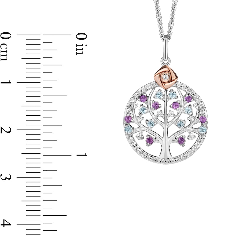 Main Image 3 of Enchanted Disney Wish Amethyst, Blue Topaz and 0.115 CT. T.W. Diamond Tree Pendant in Sterling Silver and 10K Rose Gold