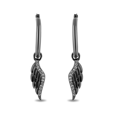 Enchanted Disney Villains Maleficent 0.085 CT. T.W. Diamond Wing Drop Earrings in Sterling Silver with Black Rhodium