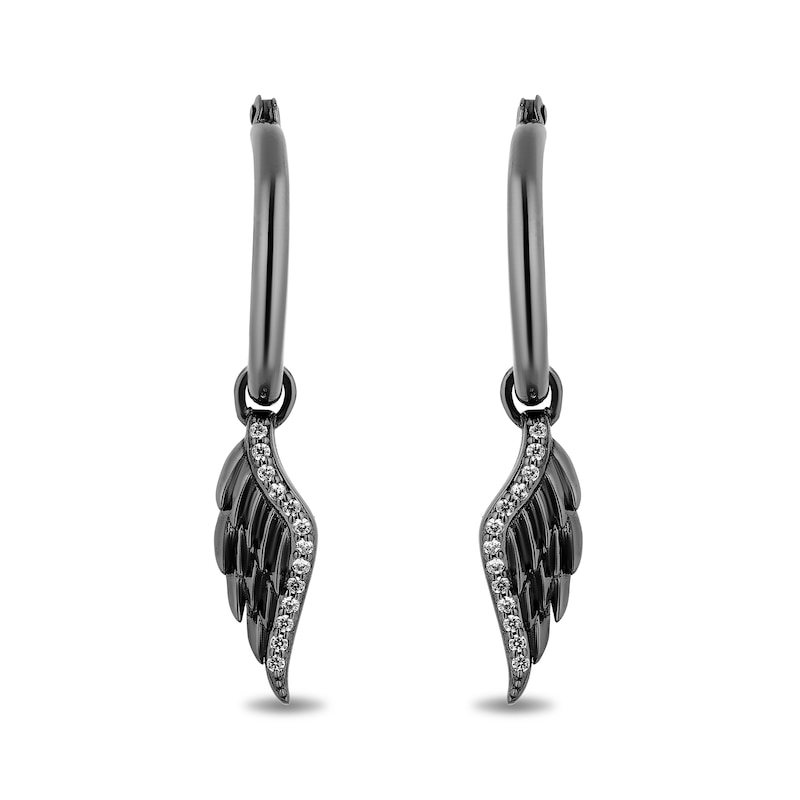 Enchanted Disney Villains Maleficent 0.085 CT. T.W. Diamond Wing Drop Earrings in Sterling Silver with Black Rhodium|Peoples Jewellers