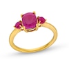 Thumbnail Image 1 of Elongated Cushion-Cut Certified Ruby Three Stone Ring in 10K Gold