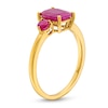 Thumbnail Image 3 of Elongated Cushion-Cut Certified Ruby Three Stone Ring in 10K Gold