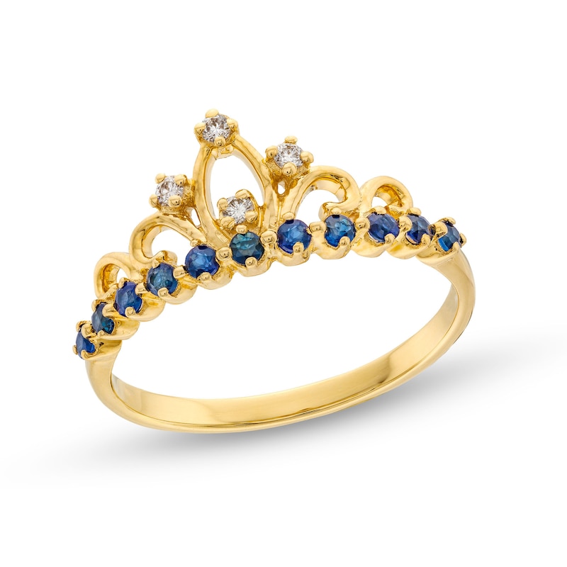 Main Image 1 of Blue Sapphire and 0.04 CT. T.W. Diamond Tiara Ring in 10K Gold