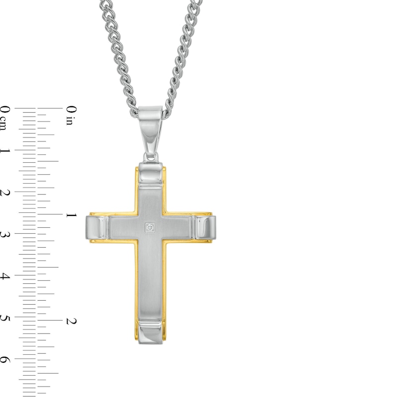 Men's Diamond Accent Dog Tag Pendant, Cross Pendant and Link Bracelet Set in Two-Tone Stainless Steel|Peoples Jewellers