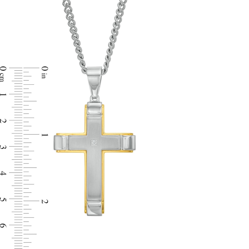Main Image 6 of Men's Diamond Accent Dog Tag Pendant, Cross Pendant and Link Bracelet Set in Two-Tone Stainless Steel