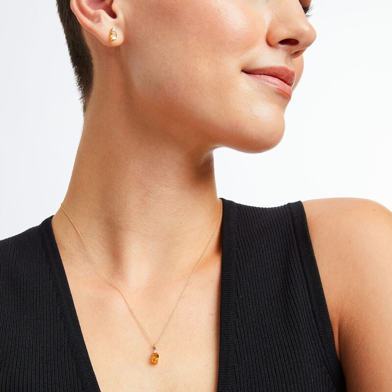 Oval Citrine and Diamond Accent Pendant and Stud Earrings Set in 10K Gold