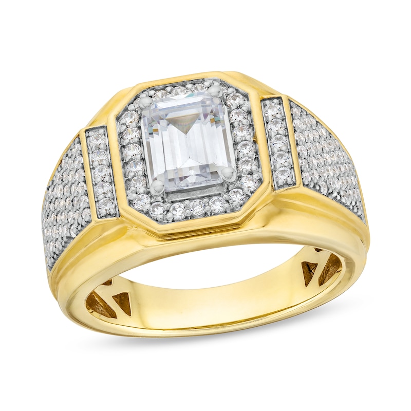 Main Image 1 of Men's 2.50 CT. T.W. Emerald-Cut Certified Lab-Grown Diamond Frame Signet Ring in 10K Gold (F/SI2)