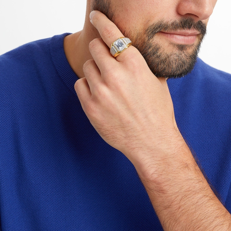 Main Image 2 of Men's 2.50 CT. T.W. Emerald-Cut Certified Lab-Grown Diamond Frame Signet Ring in 10K Gold (F/SI2)