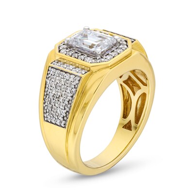 Men's 2.50 CT. T.W. Emerald-Cut Certified Lab-Created Diamond Frame Signet Ring in 10K Gold (F/SI2)