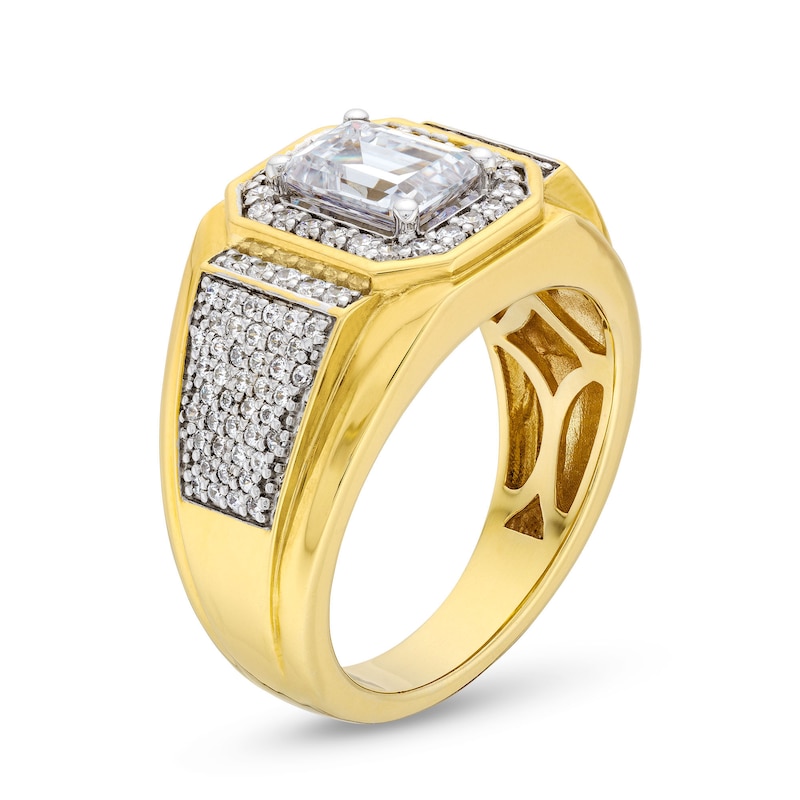 Main Image 3 of Men's 2.50 CT. T.W. Emerald-Cut Certified Lab-Grown Diamond Frame Signet Ring in 10K Gold (F/SI2)