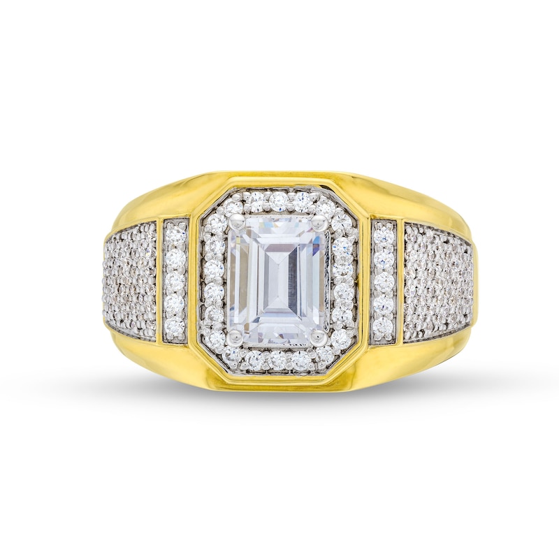 Main Image 4 of Men's 2.50 CT. T.W. Emerald-Cut Certified Lab-Grown Diamond Frame Signet Ring in 10K Gold (F/SI2)