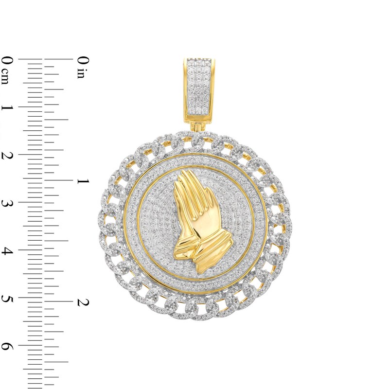 Main Image 2 of Men's 2.45 CT. T.W. Diamond Chain Frame Praying Hands Necklace Charm in 10K Gold