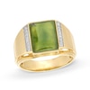 Thumbnail Image 1 of Men's Baguette-Cut Cabochon Jade and 0.115 CT. T.W. Diamond Collar Ring in 14K Gold
