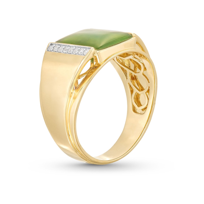 Men's Baguette-Cut Cabochon Jade and 0.115 CT. T.W. Diamond Collar Ring in 14K Gold|Peoples Jewellers